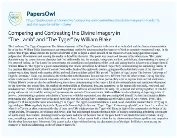 Essay on Comparing and Contrasting the Divine Imagery in “The Lamb” and “The Tyger” by William Blake