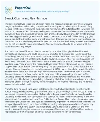 Essay on Barack Obama and Gay Marriage