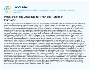 Essay on Muckrakers: the Crusaders for Truth and Reform in Journalism