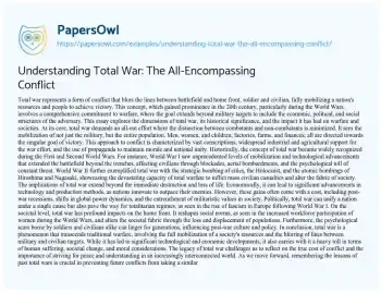 Essay on Understanding Total War: the All-Encompassing Conflict