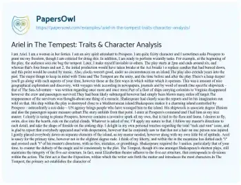 Essay on Ariel in the Tempest: Traits & Character Analysis