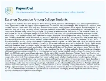 Essay on Essay on Depression Among College Students