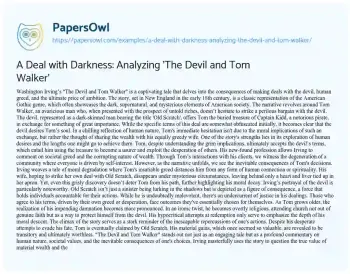 Essay on A Deal with Darkness: Analyzing ‘The Devil and Tom Walker’