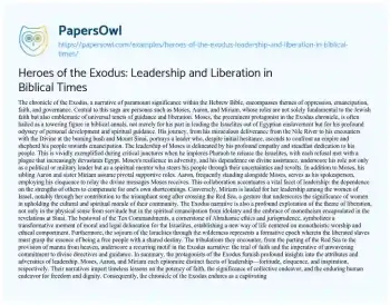 Essay on Heroes of the Exodus: Leadership and Liberation in Biblical Times