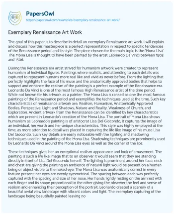 Essay on Exemplary Renaissance Art Work