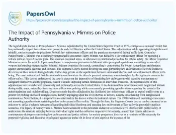 Essay on The Impact of Pennsylvania V. Mimms on Police Authority