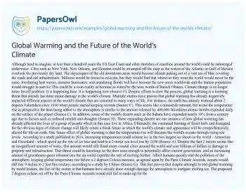 Essay on Global Warming and the Future of the World’s Climate