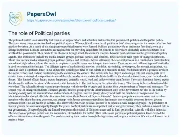 Essay on The Role of Linkage Institutions in the Political System