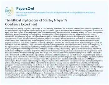 Essay on The Ethical Implications of Stanley Milgram’s Obedience Experiment