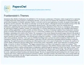 Essay on Frankenstein’s Themes