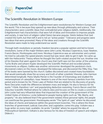 Essay on The Scientific Revolution in Western Europe