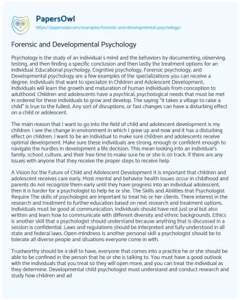 Essay on Forensic and Developmental Psychology