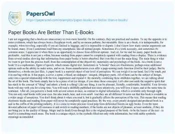 Essay on E-Books Vs Paper Books