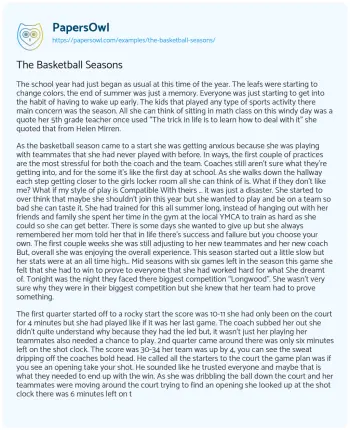 Essay on The Basketball Seasons