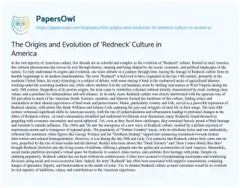 Essay on The Origins and Evolution of ‘Redneck’ Culture in America