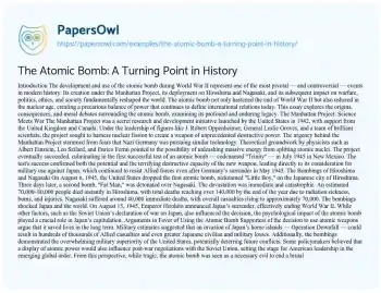 Essay on The Atomic Bomb: a Turning Point in History