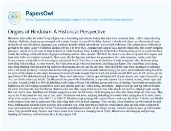 Essay on Origins of Hinduism: a Historical Perspective