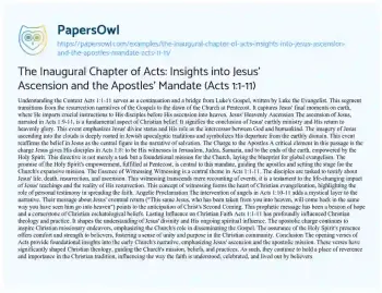 Essay on The Inaugural Chapter of Acts: Insights into Jesus’ Ascension and the Apostles’ Mandate (Acts 1:1-11)