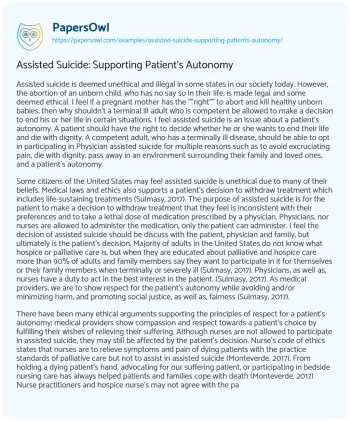 Essay on Assisted Suicide: Supporting Patient’s Autonomy