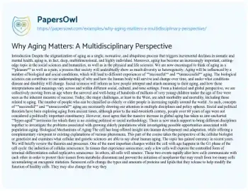 Essay on Why Aging Matters: a Multidisciplinary Perspective