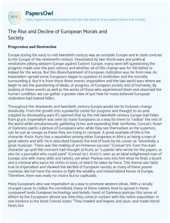 Essay on The Rise and Decline of European Morals and Society