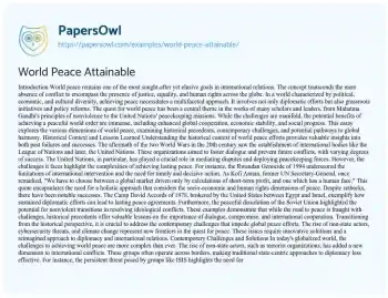 Essay on World Peace Attainable