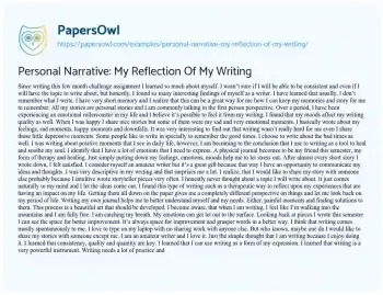 Essay on Personal Narrative: my Reflection of my Writing