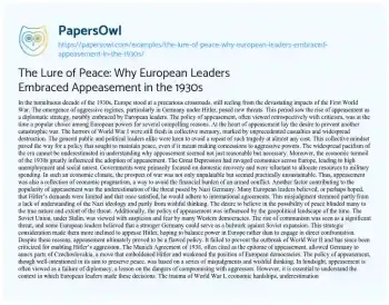 Essay on The Lure of Peace: why European Leaders Embraced Appeasement in the 1930s