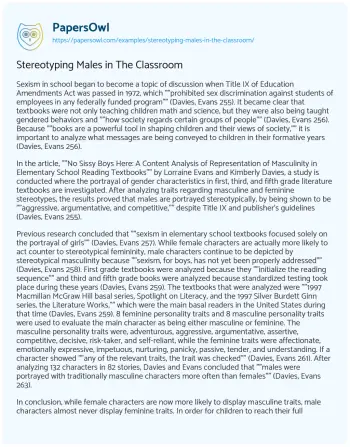 Essay on Stereotyping Males in the Classroom