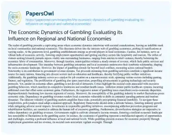 Essay on The Economic Dynamics of Gambling: Evaluating its Influence on Regional and National Economies