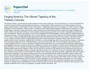 Essay on Forging America: the Vibrant Tapestry of the Thirteen Colonies