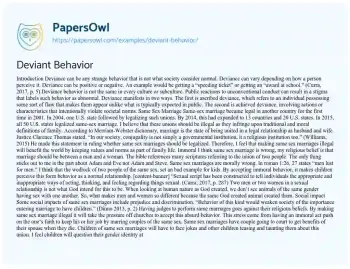 Essay on Deviant Behavior