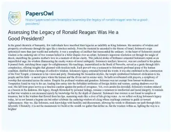 Essay on Assessing the Legacy of Ronald Reagan: was he a Good President?