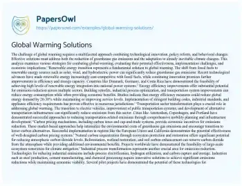 Essay on Global Warming Solutions