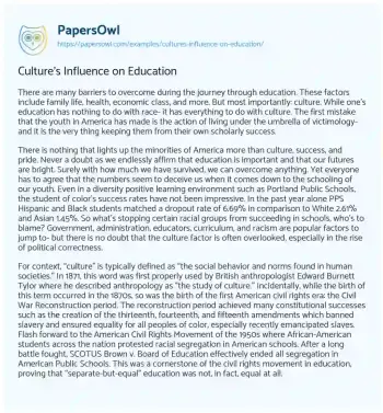 Essay on Culture’s Influence on Education