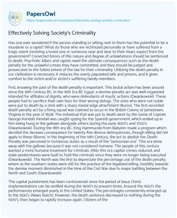 Essay on Effectively Solving Society’s Criminality