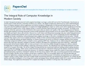 Essay on The Integral Role of Computer Knowledge in Modern Society