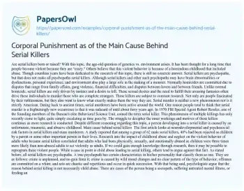 Essay on Corporal Punishment as of the Main Cause Behind Serial Killers 