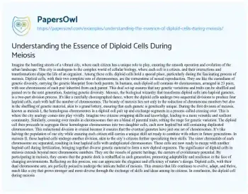 Essay on Understanding the Essence of Diploid Cells during Meiosis