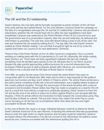 Essay on The UK and the EU Relationship