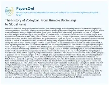 Essay on The History of Volleyball: from Humble Beginnings to Global Fame