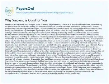 Essay on Why Smoking is Good for you