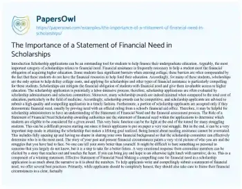 Essay on The Importance of a Statement of Financial Need in Scholarships