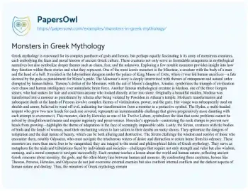 Essay on Monsters in Greek Mythology