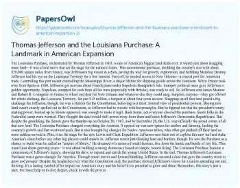 Essay on Thomas Jefferson and the Louisiana Purchase: a Landmark in American Expansion