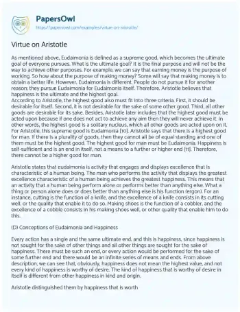 Essay on Virtue on Aristotle