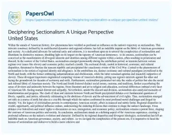 Essay on Deciphering Sectionalism: a Unique Perspective United States