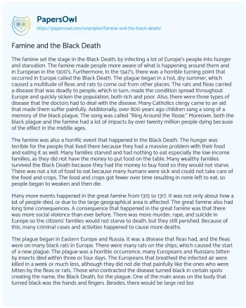 Essay on Famine and the Black Death