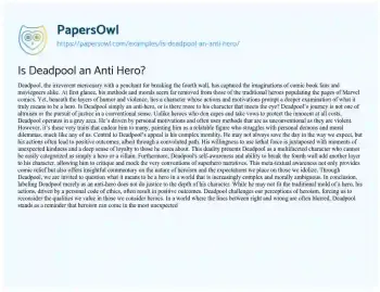 Essay on Is Deadpool an Anti Hero?