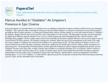 Essay on Marcus Aurelius in “Gladiator”: an Emperor’s Presence in Epic Cinema